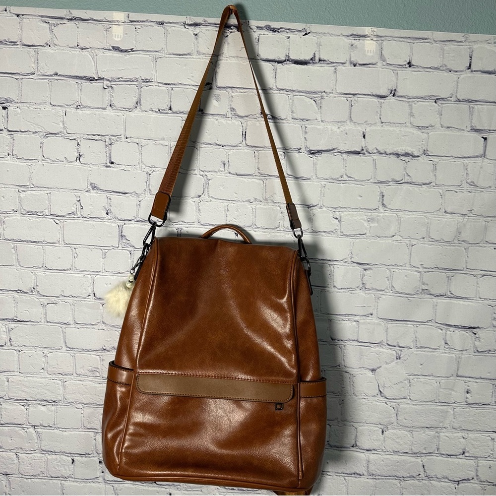 Brown Faux Leather Women’s Backpack - Picture 3 of 4
